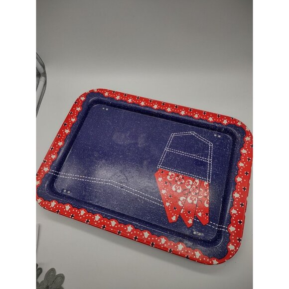 Vintage Denim Blue Jeans Red Bandana Rectangular Folding Metal Tin TV Tray, READ - Picture 3 of 16
